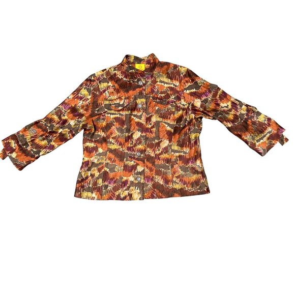 Ruby Rd Size 10 Autumn Print Mandarin Collar Button Jacket Vibrant PrintMultico - Picture 11 of 12